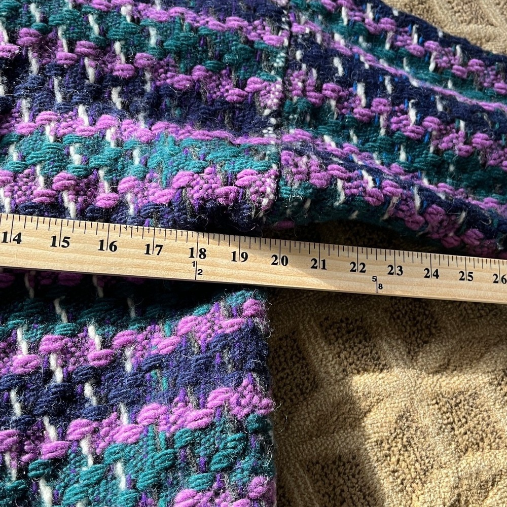 Vintage Hand Made Women's Chunky Knit Cardigan Purple Green Houndstooth Pattern - Picture 4 of 5